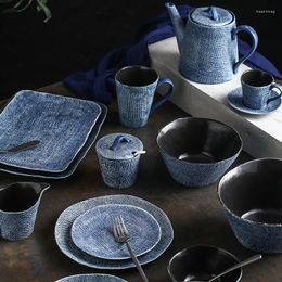Plates Creative Ceramic Plate Sets Denim Pattern Decorative Living Room Dinner Set And Dishes Modern Tabletop Fruit Salad Dish