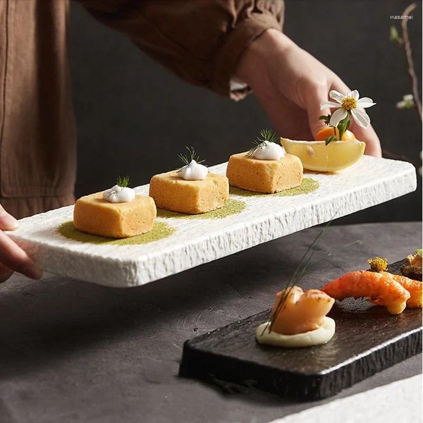 Assiettes à Sushi en céramique créative, rectangulaire, plat, Dessert japonais froid, fournitures de cuisine simples