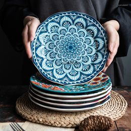 Platen creatieve ambachten retro westers porselein servies dinerd bord huishouden keramisch schattige blauwe en witte dim sum pratos
