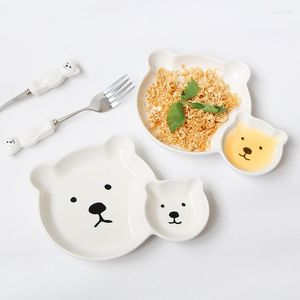 Assiettes Creative Mignon Dessin Animé Grille Assiette Petit Ours Bébé Enfants Dîner Vaisselle Animal Boulette Avec Trempage Soucoupe