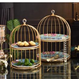 Assiettes créatives à double couche assiette de fruit nordique exquise oiseaux cage gâteau de gâteau ménage