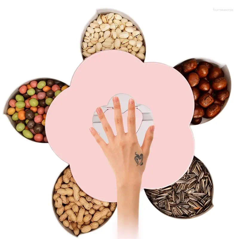 Plates Creative Flower Petal Fruit Plate Candy Storage Box 5 Grids Nuts Snack Tray Rotating Flowers Gift For Party Wedding