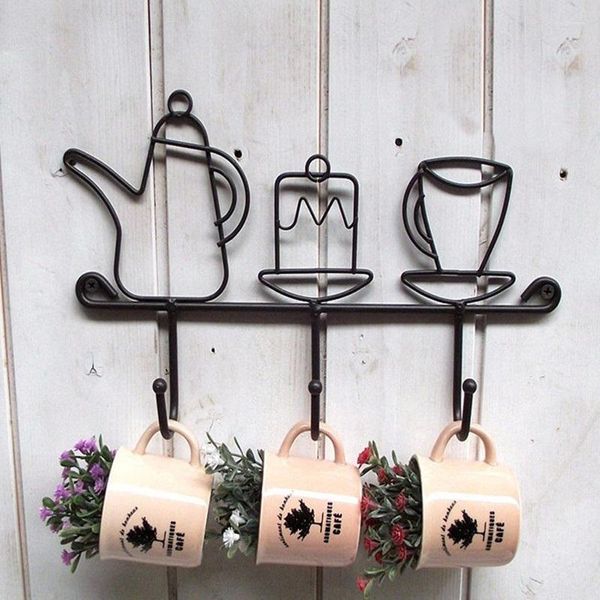 Plaques créatives fer crochet jardin décoration de la maison dessin animé tasse forme chapeau porte-vêtements cintre noir mode oreille fermoir 1 pièces