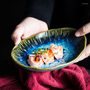 Piatti Creative Kiln Blue Ceramic Dinner Plate Oval Breakfast Snack Insalatiera Piatto da cucina Sashimi Sushi Stoviglie da cucina