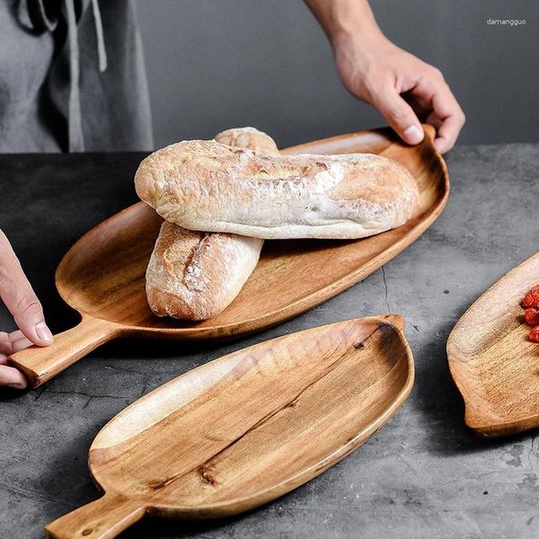 Platos creativos de hoja, frutero de estilo nórdico, plato seco para boda, juego de vajilla para aperitivos y desayuno de madera maciza