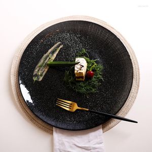 Borden creatief bord zwart ronde glazen Noordse stijl huis steak western kussen ins servies diners set set