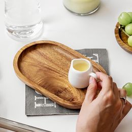 Platos creativos para Sushi, plato portátil de madera para bistec hecho a mano, bandejas de madera maciza para servir, bandejas elípticas de Acacia para sala de estar, casa de té