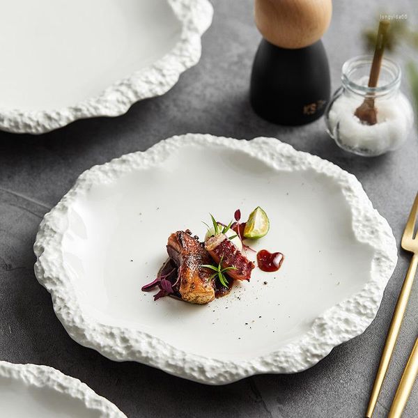 Platos creativos de cerámica gruesa, plato de cena, vajilla para restaurante, porcelana en relieve, ensalada blanca, utensilios de cocina para Pasta