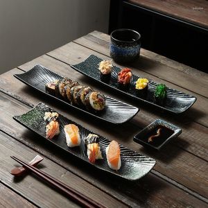 Assiettes Cuisine Créative Rectangulaire Sushi Assiette Sashimi Plat Froid Japonais En Céramique Rétro Restaurant Bande