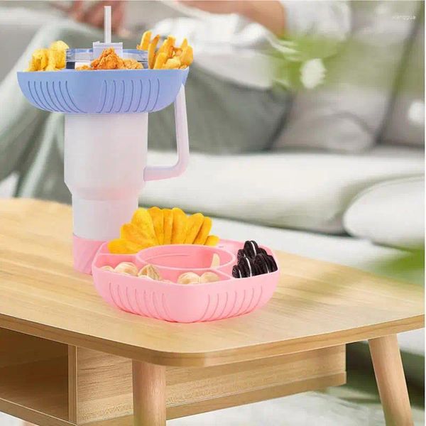 Pratos copo lanche tigela silicone dividido bandeja prato durável portátil 3 compartimentos para 40 oz pipoca chips doces nozes