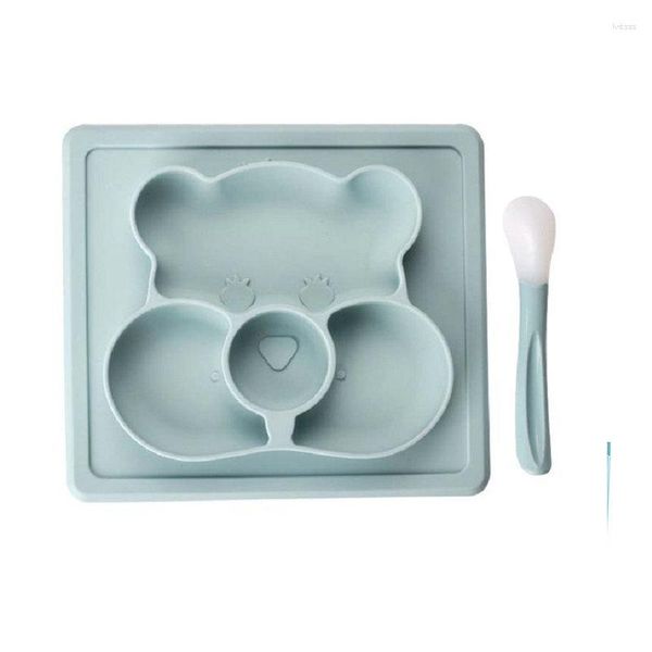 Assiettes ours mignon bol en bambou plat d'alimentation tapis en Silicone bébé enfants enfant en bas âge Table d'aspiration déjeuner