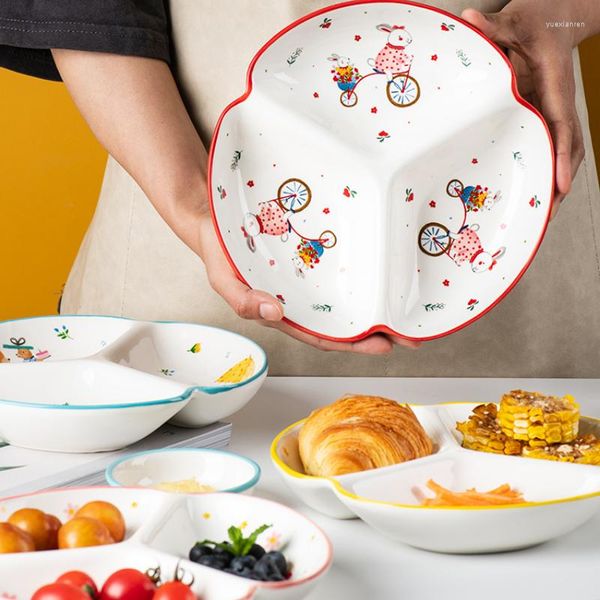 Assiettes Mignon Bol Ménage Enfants Assiette Grille Belle Creative Repas Céramique Petit Déjeuner Trois Légumes Kitc