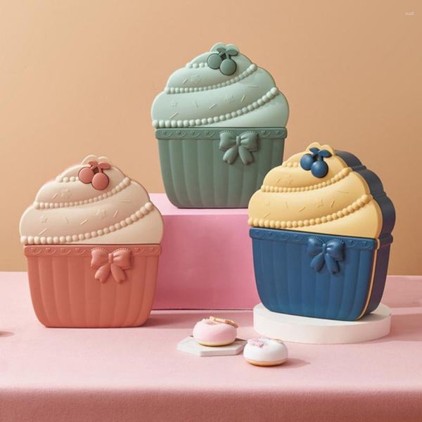 Platos Cute Cupcake Snack Box con tapa 5 compartimentos Grado Plástico Tarde Té Postre Dulce Fruta Contenedor de almacenamiento Cocina