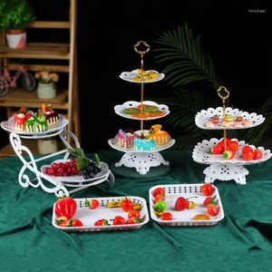 Platen Dessert Cake Stand European Petal Plastic Fruit Tray Thor-Tier Snack Rack Gedroogde opslag 3-laags plaat