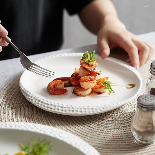 Assiettes dîner simplicité assiette céramique disque plat créatif blanc Cuisine occidentale plateau à Dessert vaisselle maison quotidienne