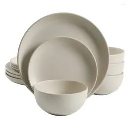 Assiettes ensemble de vaisselle ensembles pour la maison plats et assiette Zuri mat 12 pièces crème