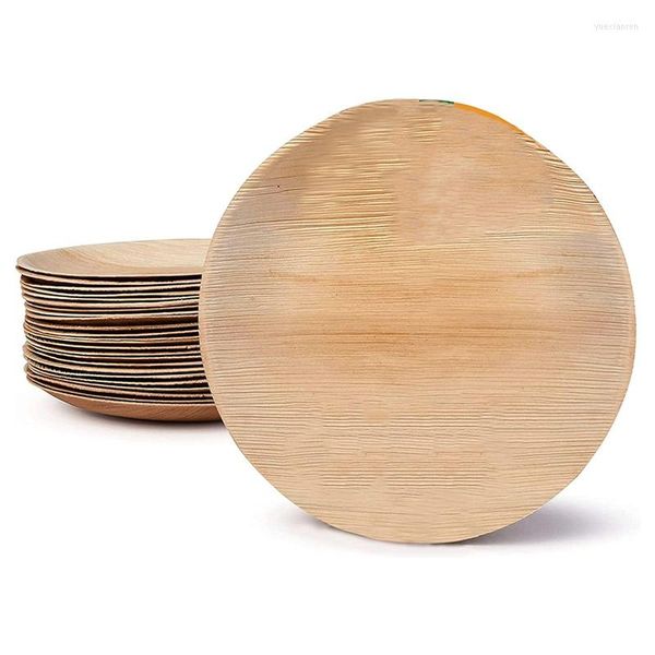 Assiettes jetables en forme de feuille de palmier, lot de 20 pièces rondes, grande vaisselle biodégradable, parfaite pour le pique-nique