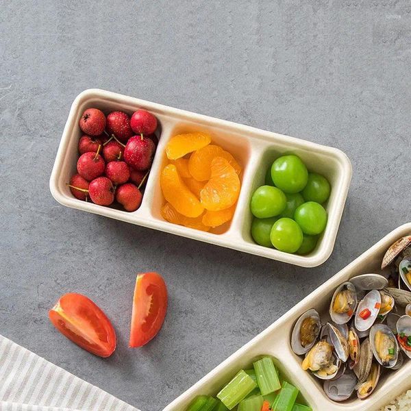 Platos tira desechable caja de postre Bento de tres compartimentos embalaje degradable pastel de crema para llevar luz cuadrada larga