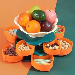 Assiettes Double couche rotative boîte à bonbons fruits secs maison salon Table basse bol de rangement