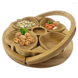 Assiettes Panier de fruits séchés Forme de pomme Assiette de pliage en bois Produits de bambou Plateau décoratif robuste pour œuf de noix
