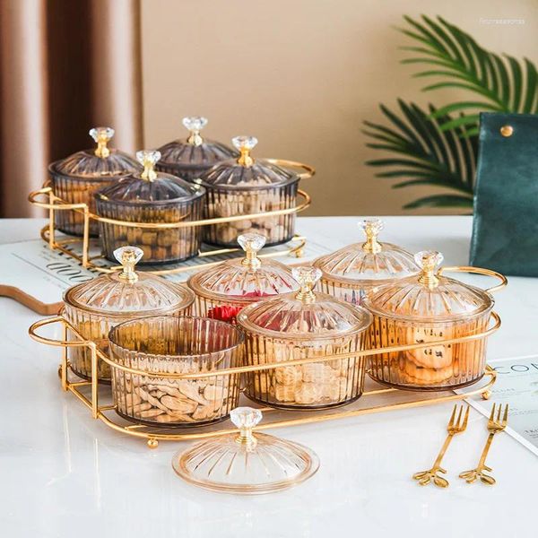 Assiettes Fruit séché Plaque de noix de salon Snack Snack Candy Plat avec couvercle Transparent Round Nordic Dessert Cookies Jar Creative Tray Box