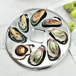 Assiettes Plat à huîtres durables, assiette ronde en acier inoxydable, plateau de Restaurant familial de grande capacité