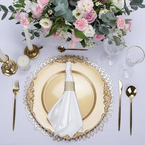 Assiettes élégantes décorer plastique Table réglage argent or chargeur ensemble blanc noir jante luxe mariage fête décoration