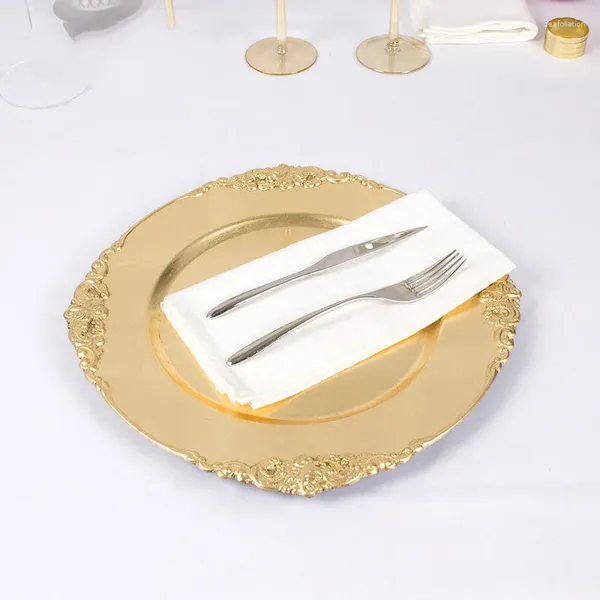 Platos elegantes de plástico dorado con carga para fiesta, cena, disco, filete, plato occidental, bandeja de boda, 25 uds., gota de bienvenida