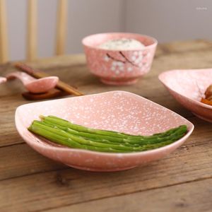 Borden elegante Japanse en Koreaanse stijl vierkante keramische bord sneeuw glazuur rijst schotel wind servies huishoudelijk element el