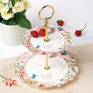 Assiettes English Afternoon Tea Heart Plate Cake Stand Céramique Double Couche Fruits European Living Room Table