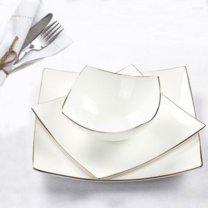 Plates European Bone China Square Dining Plate Soup Bowls High Quality Dishes Steak Salad Dinnerware Set