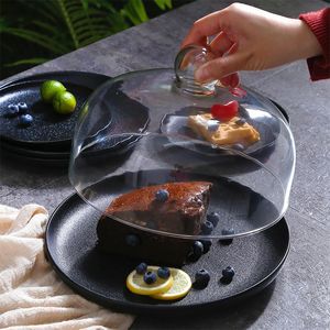 Assiettes Plateau à gâteau en céramique européenne de 8 pouces avec couvercle en verre Simple 10 assiettes rondes de dégustation de pain aux fruits noirs, Table de mariage pour fête à domicile