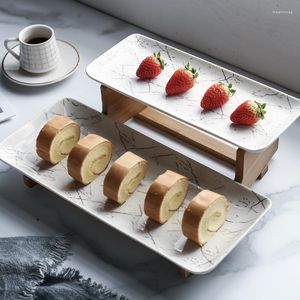 Assiettes Assiette à dessert aux fruits à double couche en céramique européenne avec étagère