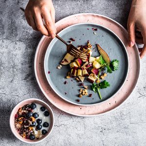 Borden Europees keramiekplaat Westelijke steak schotel Geometrische patronen Fruitsalade Restaurant Serveerlade keuken servies