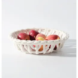 Platos creativos europeos de cerámica, cesta de frutas tejida, almacenamiento de pan y aperitivos, decoración de mesa para sala de estar, bandeja hueca