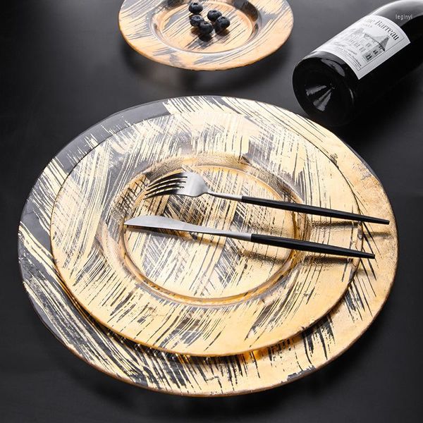 Assiettes européens créatifs en verre or plaque ouest steak steak modèle de salle de chambre