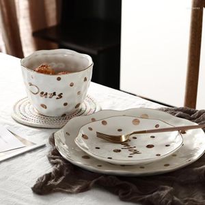 Assiettes européennes à pois en porcelaine blanche, plateau de cuisine, vaisselle en céramique, plats, bols à salade de riz 1 pièces