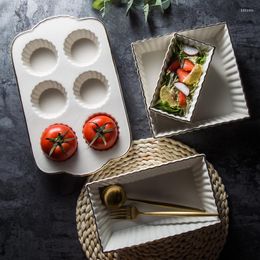 Borden Europees Goud Penh Keramische plaat Oven Bakpan rechthoekige kaas Dish Fruit Salad Cake Bowl Cadeau CL102104