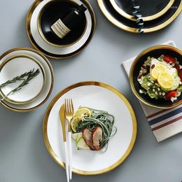 Assiettes en céramique côté or européen, vaisselle pour Steak occidental, salade, Dessert, pâtes, vaisselle, plateau pour la maison, accessoires de cuisine