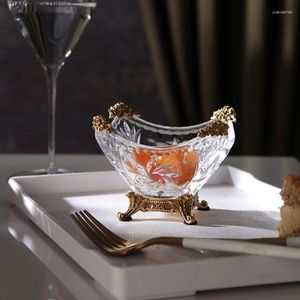 Borden Europees licht luxe transparante kristalglas fruit snackkom huis noten opslag klein koperen decoratief