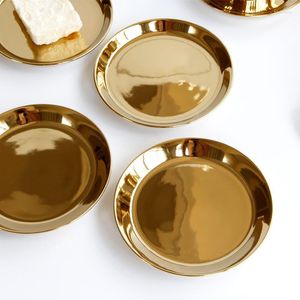Assiettes de luxe européennes en céramique plaquée or, vaisselle ronde, petit plat, plateau à Dessert, fond