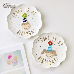 Assiettes Style européen, assiette cadeau d'anniversaire pour garçons et filles, pain à Dessert peint à la main, bonbons en porcelaine