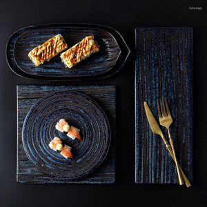 Assiettes assiette en céramique de style européen maison dîner plat Restaurant Steak Sushi salon four à fruits devient bleu
