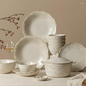 Assiettes style européen Table complète des plats 21pcs de haut niveau de la vaisselle pour la vaisselle rétro Céramic Bowl Gift.