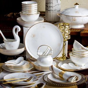 Borden Europese stijl Complete TABLE TRAIRE SET BOW BOOM China Luxe bruiloft Pratos de Jantar Dinner Service