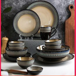 Borden Europese Vintage Handgeschilderde Schotel Set Huishoudelijke Licht Luxe Kom Plaat Eetstokjes Combinatie High-end Diner Keramiek