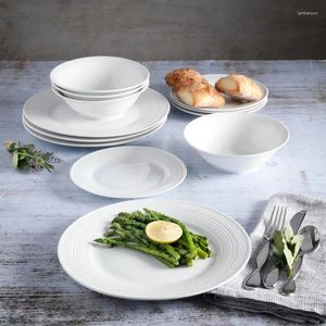 Assiettes Everyday Service de table blanc gaufré 12 pièces