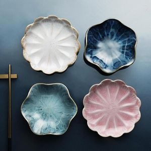 Assiettes exquises céramiques Plaque Flavour petit gaspillage plat assaisonnant une vaisselle en porcelaine de forme de fleur européenne