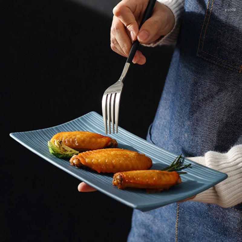 Plates FANCITY Ceramic Japanese Long Sushi Plate Dim Sum Chicken Wings Fried Goods Dumplings Set Home Restaurant