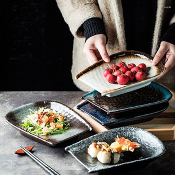 Assiettes FANCITY Creative Bambou Art Assiette Japonais Rétro Céramique Sushi Restaurant Plat Snack Plat Vaisselle